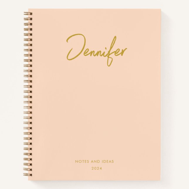 Soft Pastel Pinky Golden Custom Handwritting Name Notebook (Front)