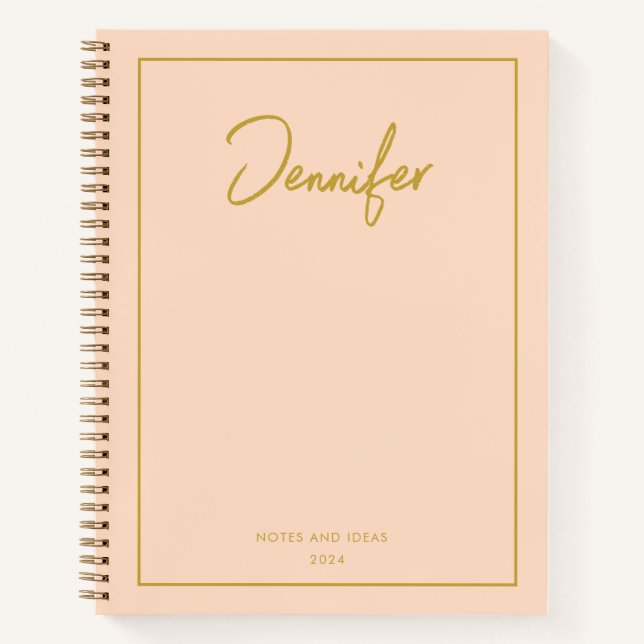 Soft Pastel Pinky Golden Custom Handwritting Name Notebook (Front)