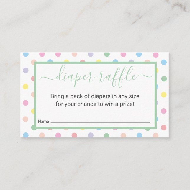 Soft Pastel Polka Dots Baby Shower Diaper Raffle Enclosure Card (Front)