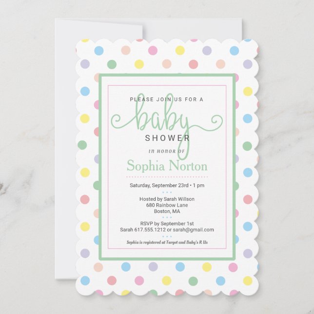 Soft Pastel Polka Dots Baby Shower Invitation (Front)