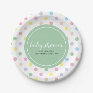Soft Pastel Polka Dots Baby Shower Paper Plate