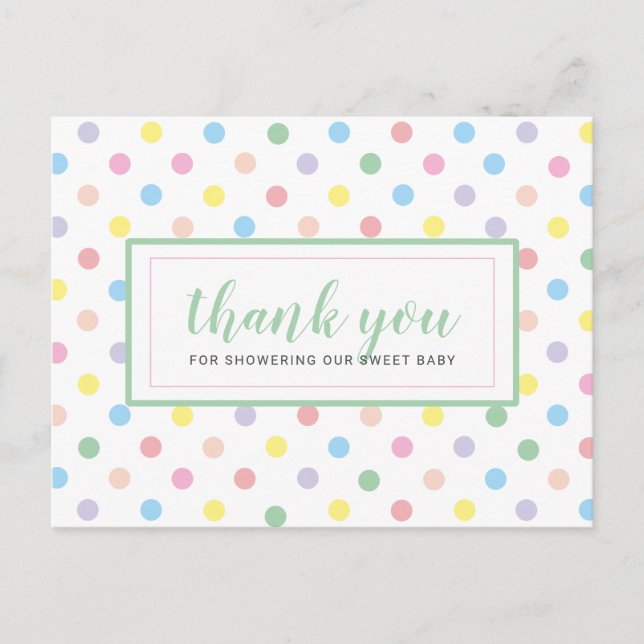 Soft Pastel Polka Dots Baby Shower Thank You Postcard (Front)