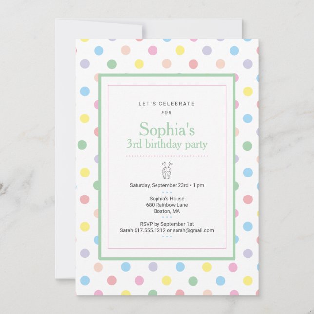 Soft Pastel Polka Dots Birthday Party Invitation (Front)