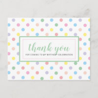 Soft Pastel Polka Dots Birthday Party Thank You