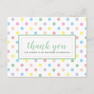 Soft Pastel Polka Dots Birthday Party Thank You Postcard