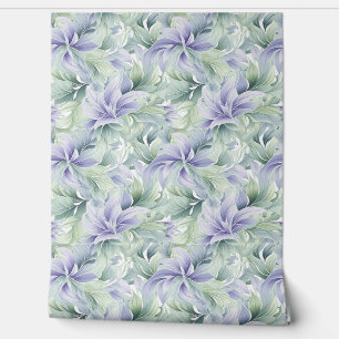 Soft pastel purple and sage green leaves chic wallpaper