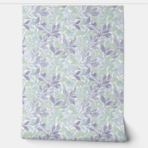 Soft pastel purple and sage green leaves chic wallpaper