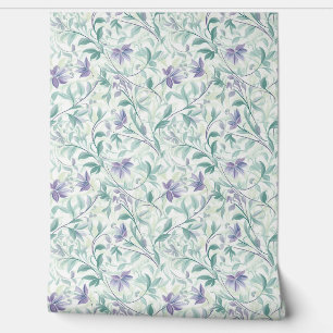 Soft pastel purple and sage green leaves chic wallpaper