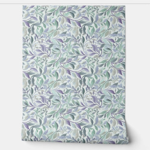 Soft pastel purple and sage green leaves chic wallpaper