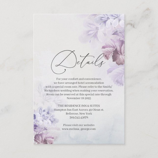 Soft pastel purple dusty blue floral details enclosure card (Front)