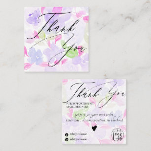 Soft pastel purple floral pattern order thank you square business card