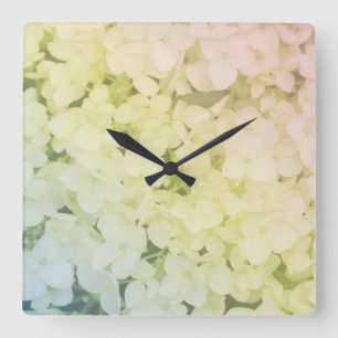 Soft Pastel Rainbow Hydrangea Square Wall Clock