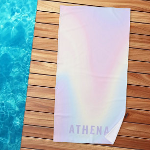 Soft pastel rainbow name trendy modern minimal beach towel