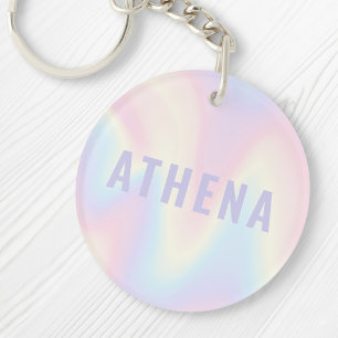 Soft pastel rainbow name trendy modern minimal key ring