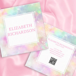 Soft Pastel Rainbow Opal Crystal Colourful QR Code Square Business Card