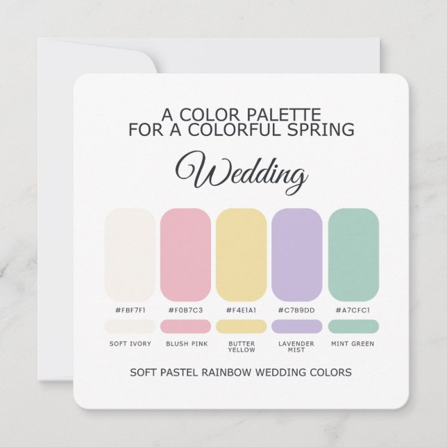 Soft Pastel Rainbow Wedding Colour Palette Card (Front)