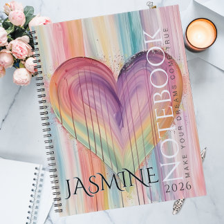 Soft Pastel Rainbow Whimsical Watercolor Heart Notebook