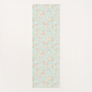 Soft Pastel Rose Pattern on Aqua Background Yoga Mat