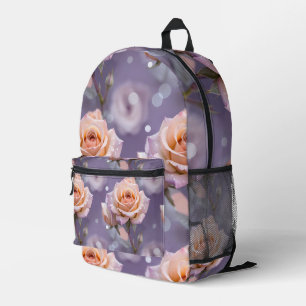 Soft Pastel Roses In Shades Of Peach And Pale Pink Printed Backpack