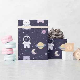 Soft Pastel Space Animals Pattern Astronaut Rabbit Wrapping Paper