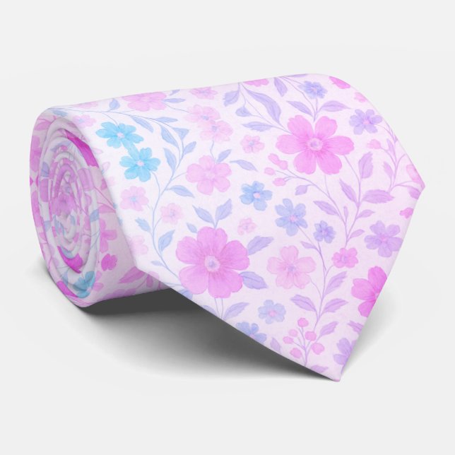 Soft Pastel Spring Blossom  Tie (Rolled)