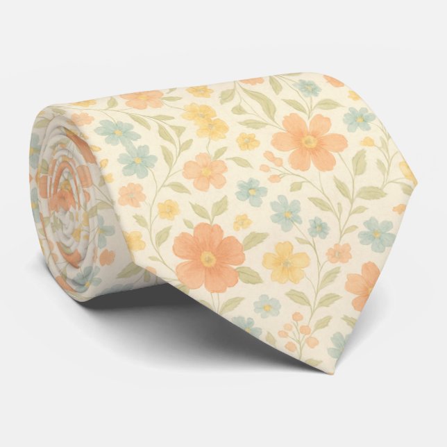 Soft Pastel Spring Blossom  Tie (Rolled)
