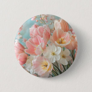 Soft Pastel Spring Flowers Design Delicate Florals 6 Cm Round Badge
