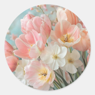 Soft Pastel Spring Flowers Design Delicate Florals Classic Round Sticker