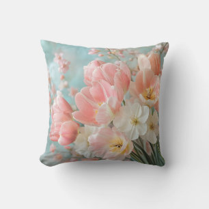 Soft Pastel Spring Flowers Design Delicate Florals Cushion