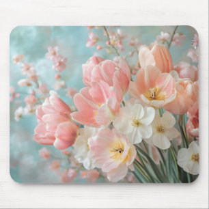 Soft Pastel Spring Flowers Design Delicate Florals Mouse Mat