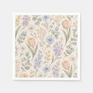 Soft Pastel Spring Meadow Watercolor Tulips Lilacs Napkin