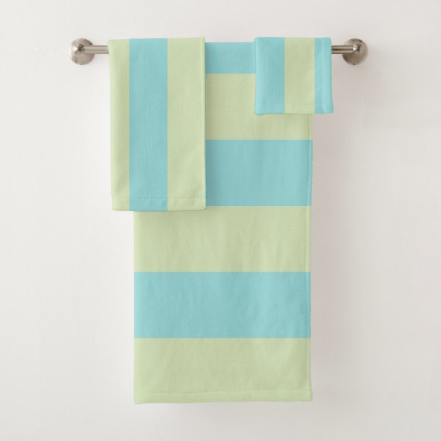 Soft Pastel Striped Pattern – Lime Cream & Limpet  Bath Towel Set (Insitu)