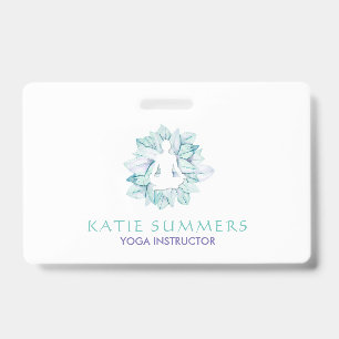 Soft Pastel Succulant Yogie Silhouette Name Badge ID Badge