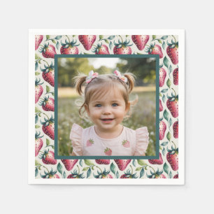 Soft Pastel Sweet Strawberry Birthday Photo Napkin