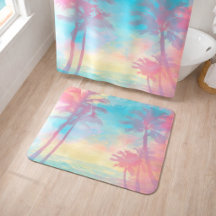 Soft Pastel Tropical Palm Trees Teal Pink Coastal