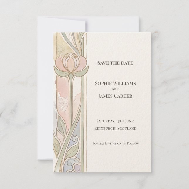 Soft Pastel Tulip Save The Date Card (Front)