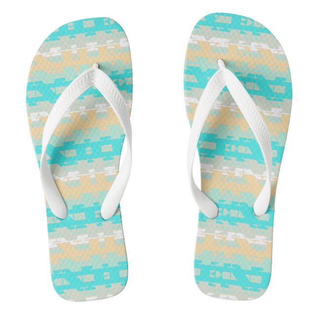 Soft Pastel Turquoise Beige Modern Heaven Pattern Flip Flops (Footbed)