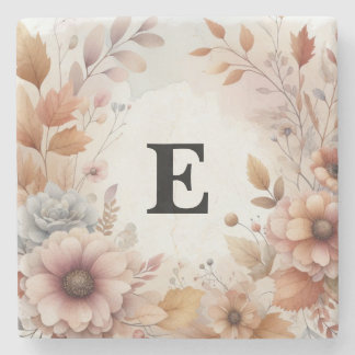Soft Pastel Watercolor Fall Leaves Floral Frame Stone Coaster
