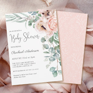 Soft Pastel Watercolor Floral Girl Baby Shower Invitation