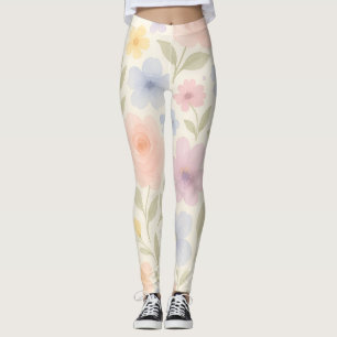 Soft Pastel Watercolor Floral Leggings