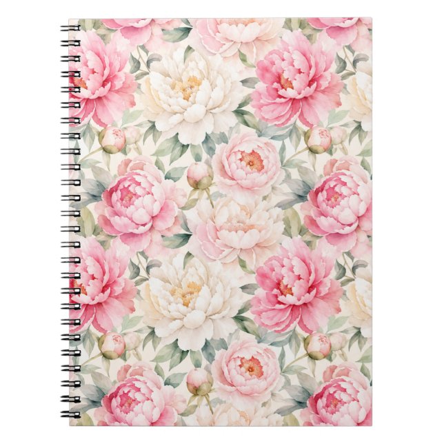 Soft Pastel Watercolor Peony Blossoms Notebook (Front)