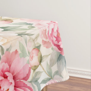 Soft Pastel Watercolor Peony Blossoms Tablecloth