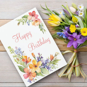 Soft Pastel Watercolor Spring Flowers Birthday Card