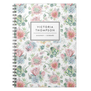 Soft Pastel Watercolor Succulents Pattern Notebook