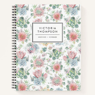 Soft Pastel Watercolor Succulents Pattern Notebook