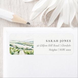 Soft Pastel Watercolor Vineyard Landscape Address