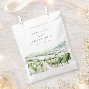 Soft Pastel Watercolor Vineyard Landscape Wedding Favour Bags