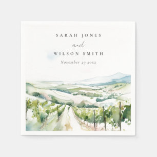 Soft Pastel Watercolor Vineyard Landscape Wedding Napkin