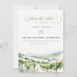 Soft Pastel Watercolor Vineyard Landscape Wedding Save The Date
