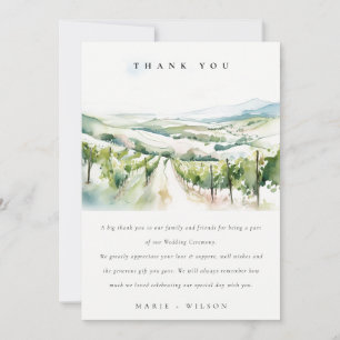 Soft Pastel Watercolor Vineyard Landscape Wedding Thank You Card